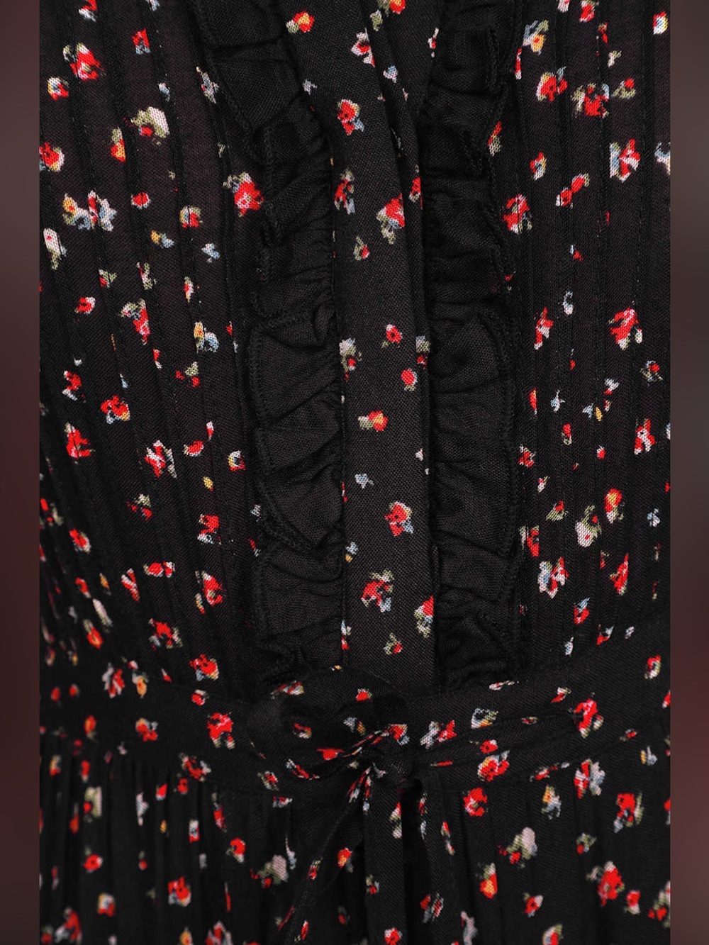 Free People Rare Feelings Black Floral Print Tiered Pleated Maxi Dress Size L - Picture 5 of 14
